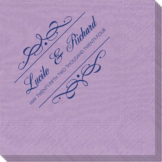 Royal Flourish Framed Names and Text Moire Napkins